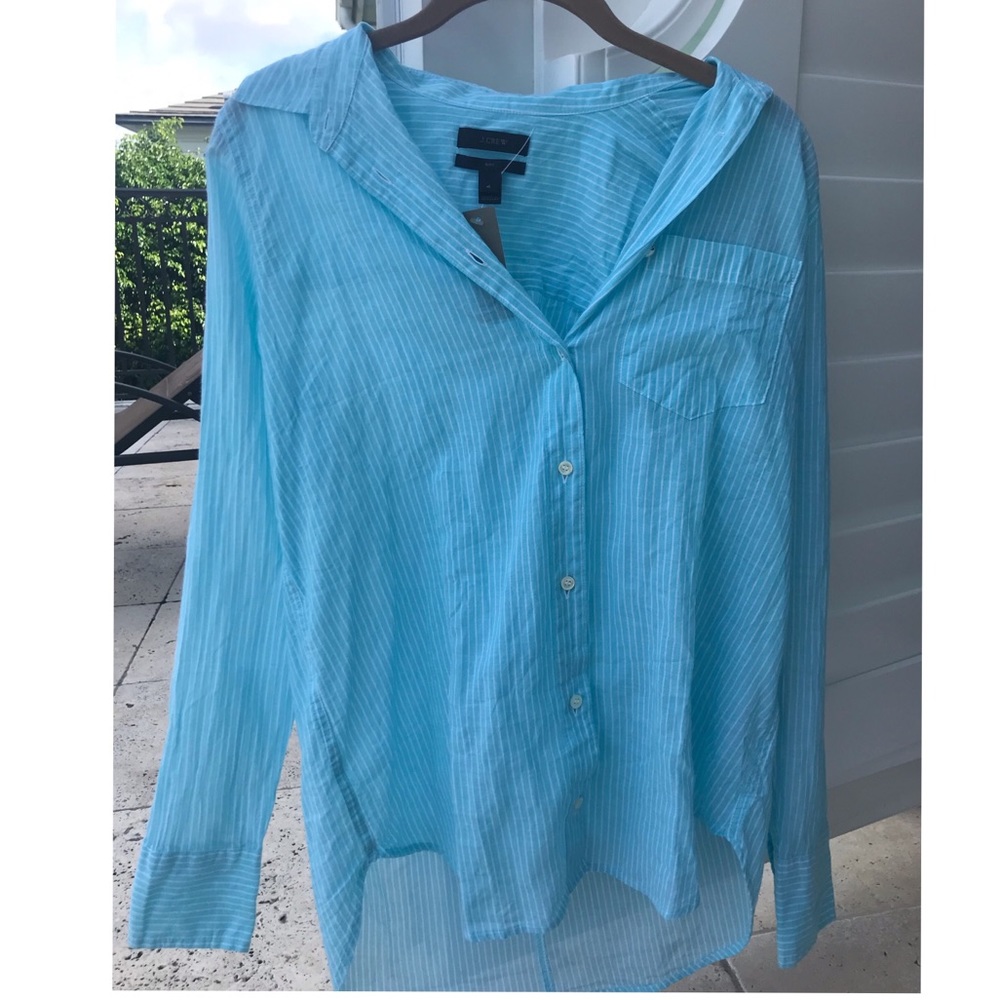 J Crew Blue Striped Button Down Shirt Size 4